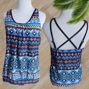 YONIQUE BLUE PRINT TANKINI TWO PIECE SWIMSUIT
